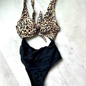 SHEIN bathing suit, size S. New without tags. Leopard top and black bottoms.